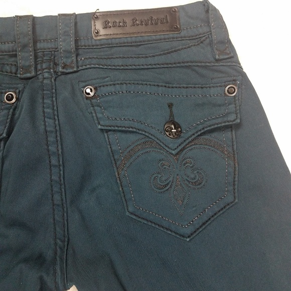 Rock Revival SASHA Skinny Dark Green Jeans Sz 29 - Picture 6 of 8